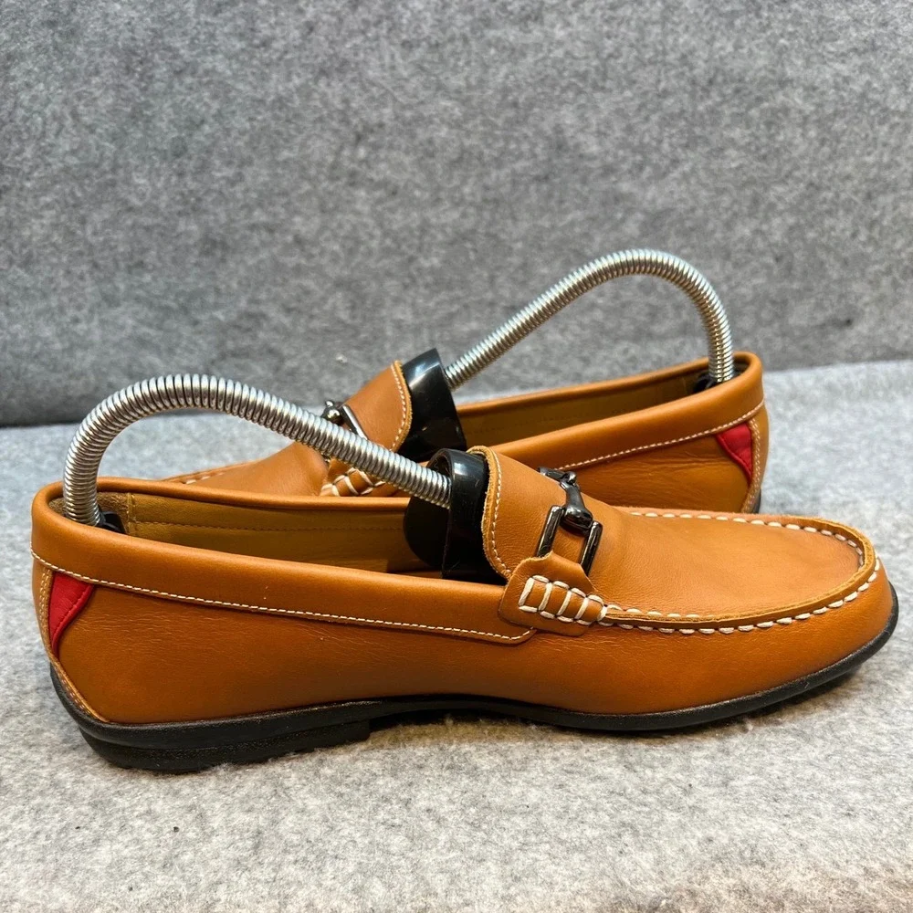 FootJoy Mens Tan Leather Bit Loafers Slip On Shoes Brown Red Accents Size 8.5